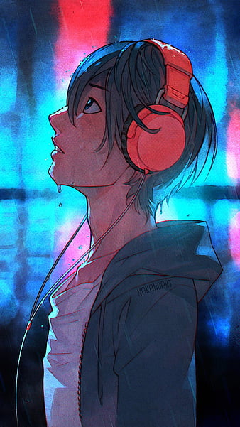 Anime style portrait of girl in headphones Vector Image