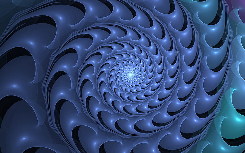 spiral, swirling, rotation, fractal, blue, HD wallpaper