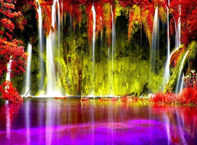 Beautiful waterfall, beautiful colors, lights, beautiful natural phenomenon, HD wallpaper