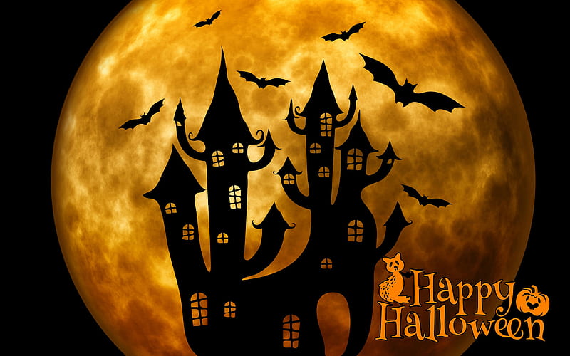 Happy Halloween darkness, Halloween castle, moon, night, Halloween, HD wallpaper