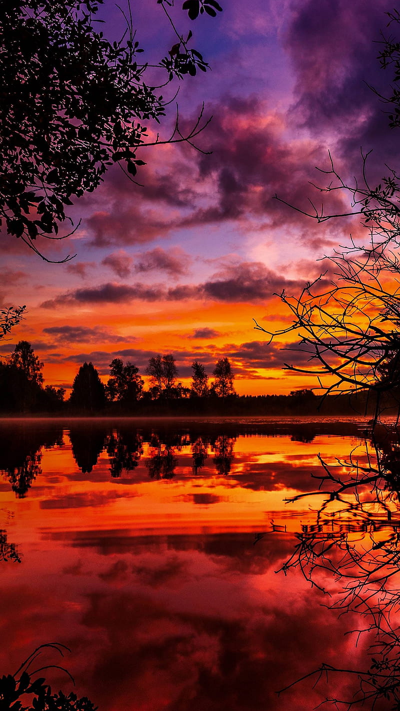 Nature, cloud, sunset, colorful, reflection, lake, HD phone wallpaper |  Peakpx