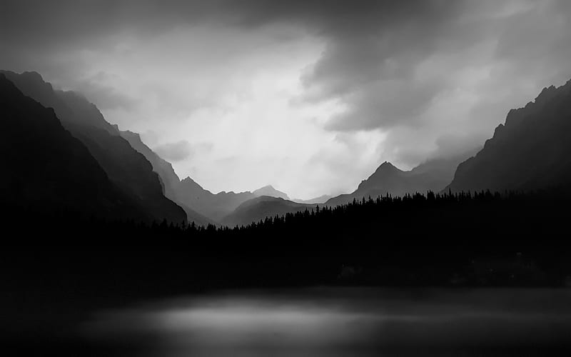 slope, relief, fog, bw, HD wallpaper