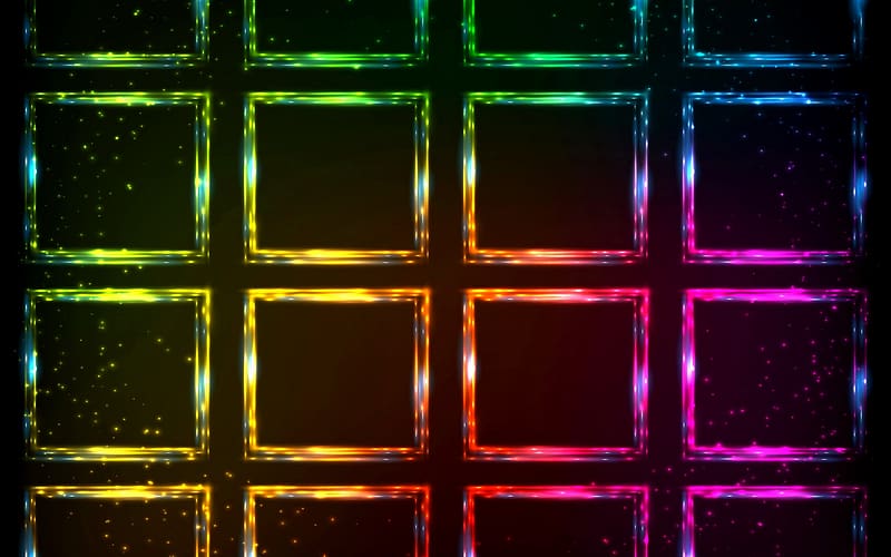 Abstract, colorful, neon, black, squares, rainbow, texture, HD wallpaper