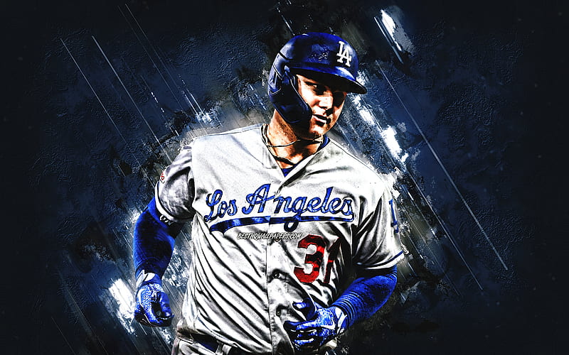 Joc Pederson, Los Angeles Dodgers, MLB, american baseball, portrait, blue stone background, baseball, Major League Baseball, HD wallpaper