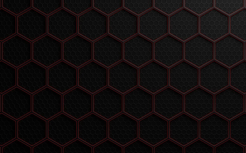 hexagons, grid, metal texture, grid pattern, gray background, metal background, HD wallpaper