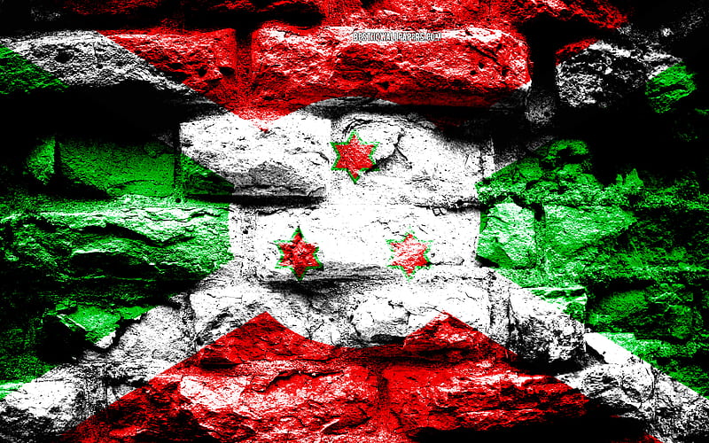 Burundi flag, grunge brick texture, Flag of Burundi, flag on brick wall, Burundi, flags of Africa countries, HD wallpaper