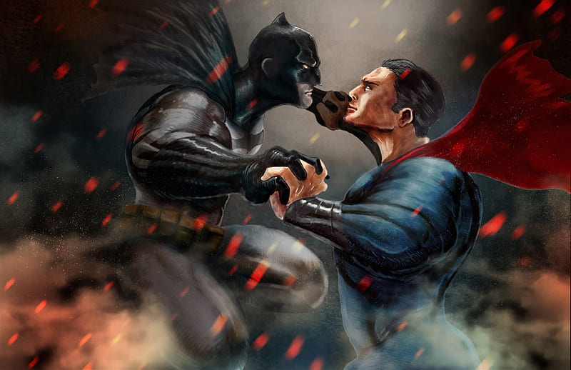 Batman Superman Fight, batman, superman, superheroes, artwork, digital-art, HD wallpaper