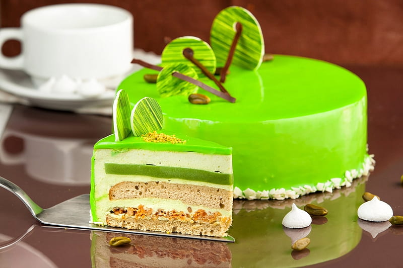 Pistachio cake, cake, green, food, birtay, pistachio, dessert, sweet, HD wallpaper