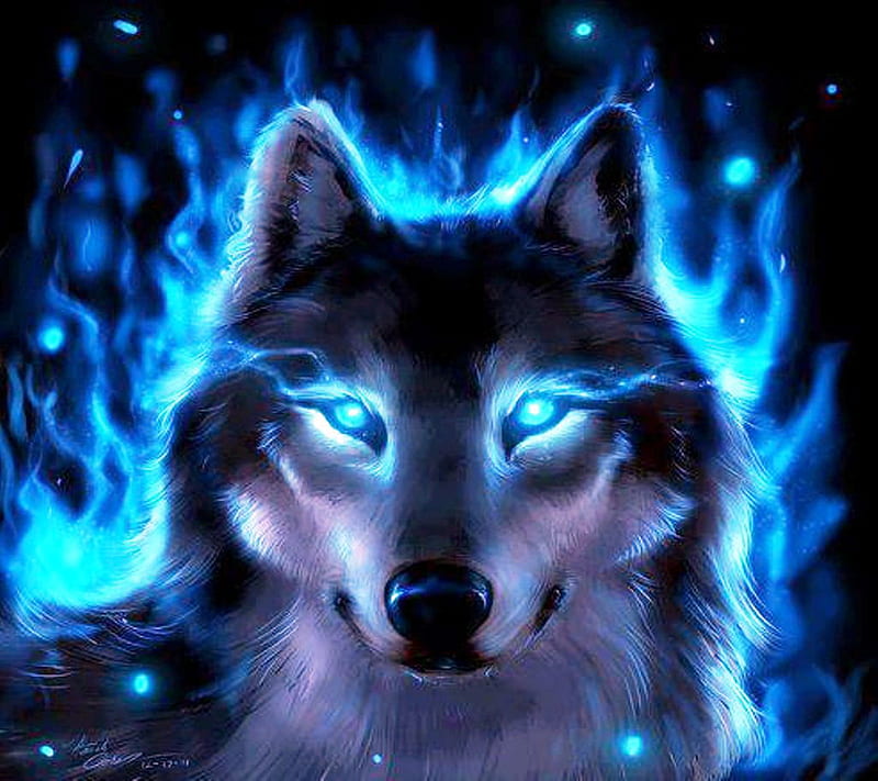 Wolve, wolf, blue, moon, lone, snow, neon, HD wallpaper
