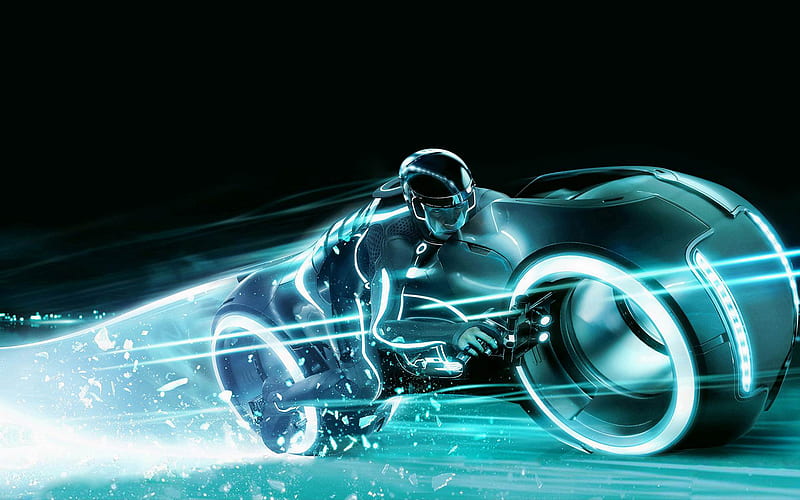 TRON bike, nice, cool, movie, fantastic, awesome, bike, blue, tron, HD wallpaper