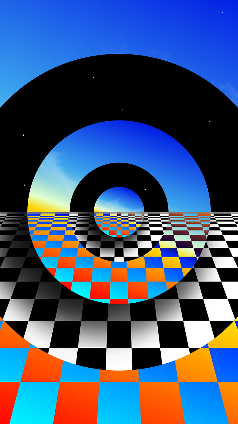 Horizont, Divin, Sci-fi, abstraction, black-and-white, checkered, circle, color, conception, cosmic, cosmos, effect, eye-catching, geometric, gradient, holographic, immersion, iridescent, minimalism, op-art, opart, optical, optical-art, perspective, portal, space, visionary, visual, HD phone wallpaper