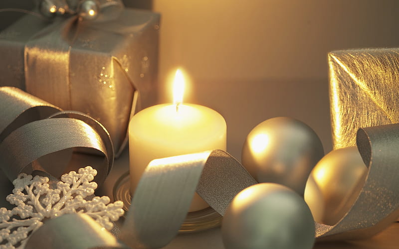Christmas decorations gifts and candles, HD wallpaper