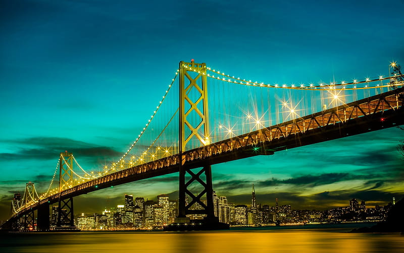 Golden Gate Bridge, night, San Francisco, America, USA, HD wallpaper