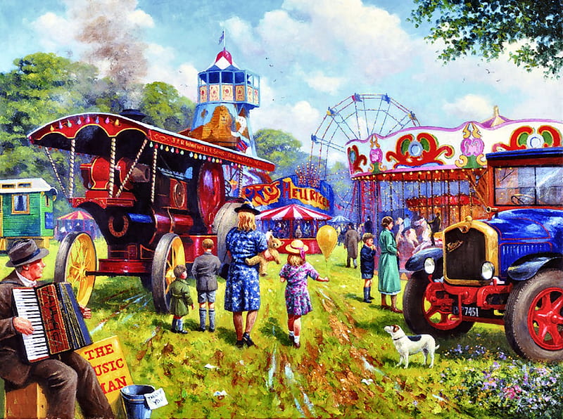 A Good Day for the Fair F1, architecture, art, bonito, ferriswheel, artwork, carnival, carousel, county fair, painting, wide screen, scenery, HD wallpaper