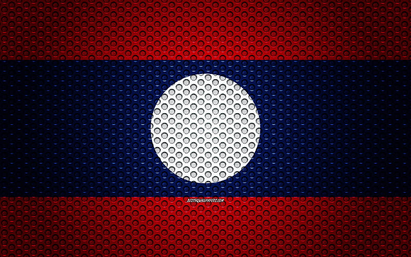 Flag of Laos creative art, metal mesh texture, Laos flag, national symbol, Laos, Asia, flags of Asian countries, HD wallpaper