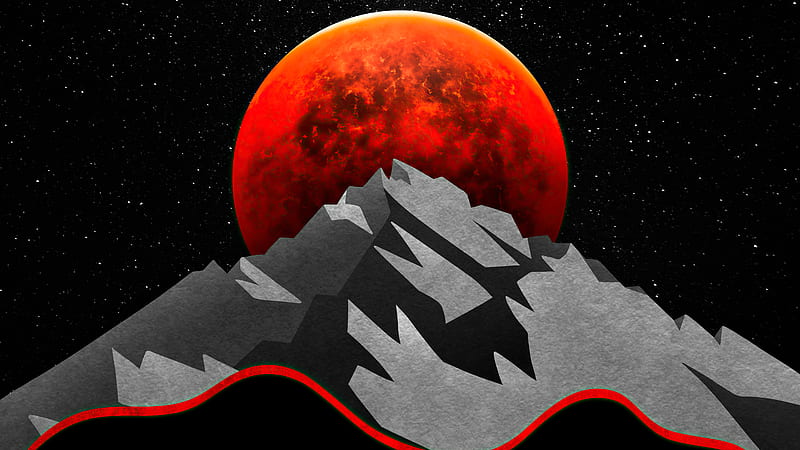 Red Sun Between Mountains Minimal , sun, minimalism, minimalist, artist, artwork, digital-art, HD wallpaper