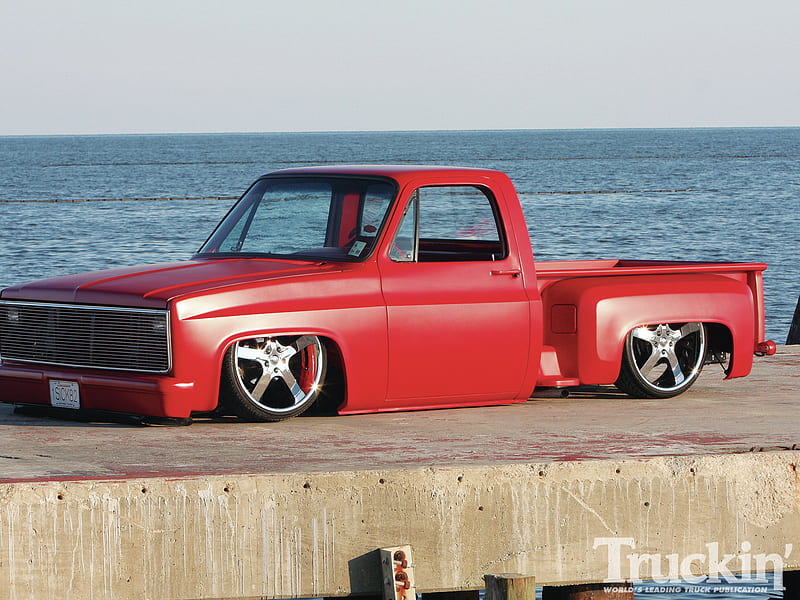 82 Hand Me Down, gm, red, low, truck, HD wallpaper
