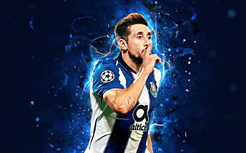 Hector Herrera, goal, midfielder, Porto FC, La Liga, mexican footballers, Herrera, football, neon lights, soccer, LaLiga, HD wallpaper