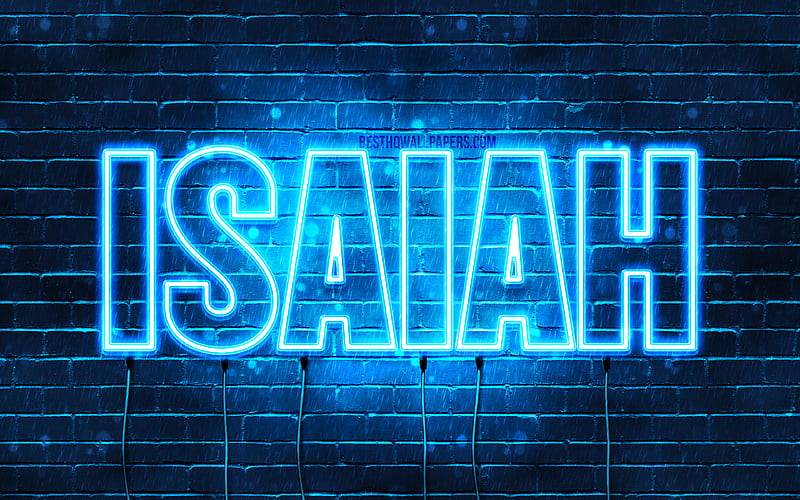 Isaiah with names, horizontal text, Isaiah name, blue neon lights, with Isaiah name, HD wallpaper