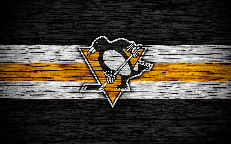 Pittsburgh Penguins NHL, hockey club, Eastern Conference, USA, logo, wooden texture, hockey, Metropolitan Division, HD wallpaper