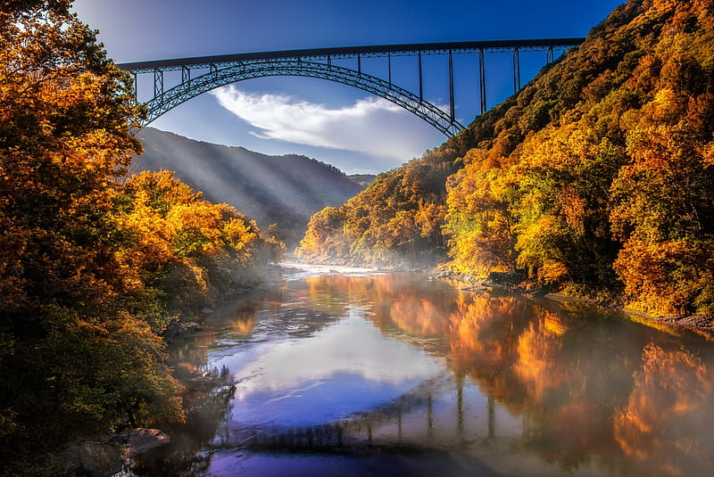 New Gorge Bridge West Virginia Autumn Water Mountains River