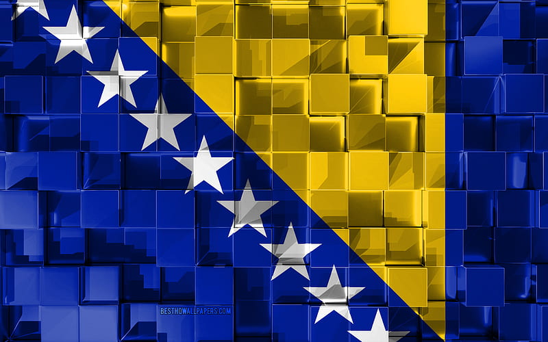 Flag of Bosnia and Herzegovina 3d flag, 3d cubes texture, Bosnia and Herzegovina flag, 3d art, Bosnia and Herzegovina, Europe, 3d texture, HD wallpaper