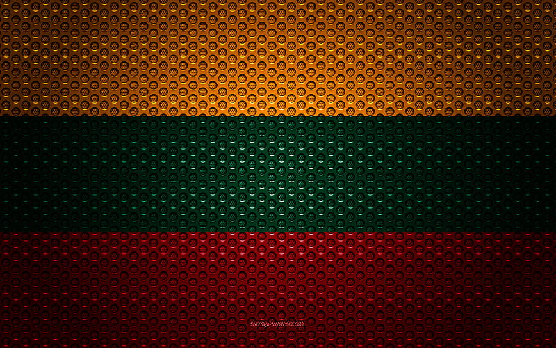 Flag of Lithuania creative art, metal mesh texture, Lithuanian flag, national symbol, Lithuania, Europe, flags of European countries, HD wallpaper