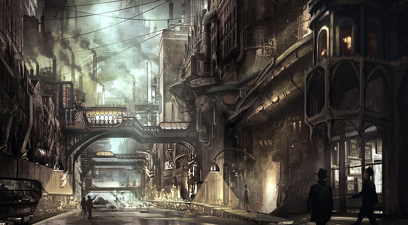 Lantern City, Steampunk, Abstract, Lantern, Fantasy, City, HD wallpaper