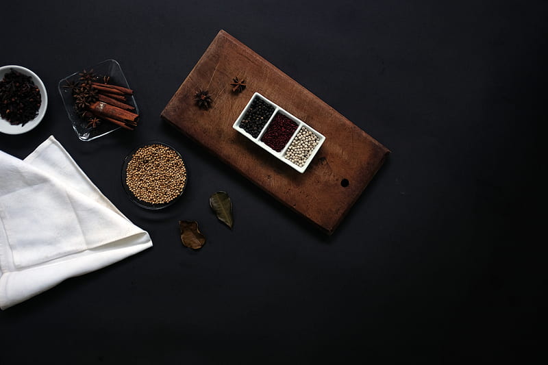 flat lay graphy of beans on brown wooden board beside white handkerchief, HD wallpaper