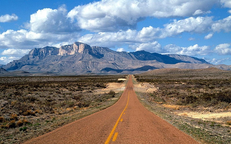 Desert Road in Texas, Texas, desert, montains, America, road, HD wallpaper