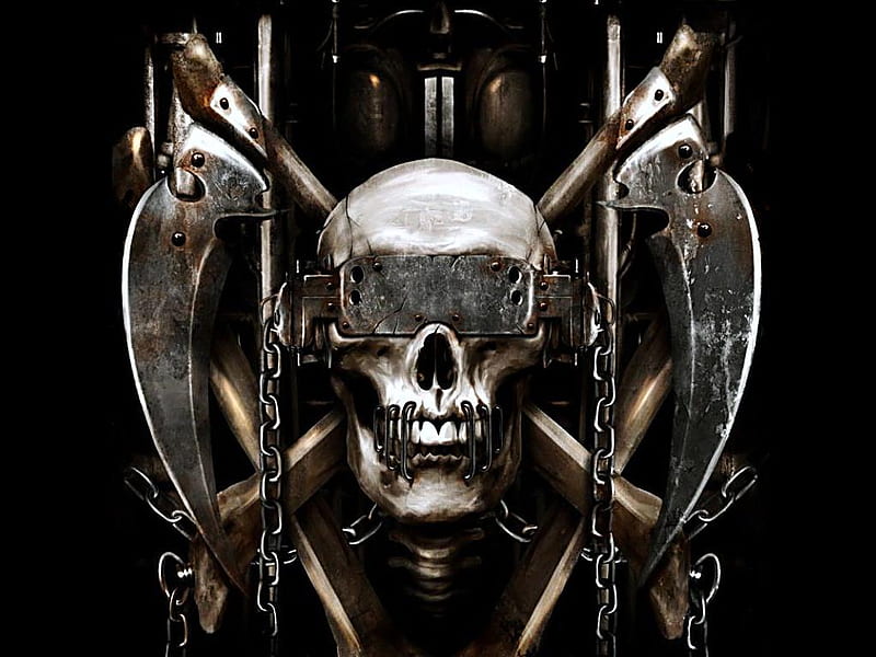 Tormented Soul, rivets, blades, chains, artwork, metal, fantasy, staples, bones, skull, HD wallpaper