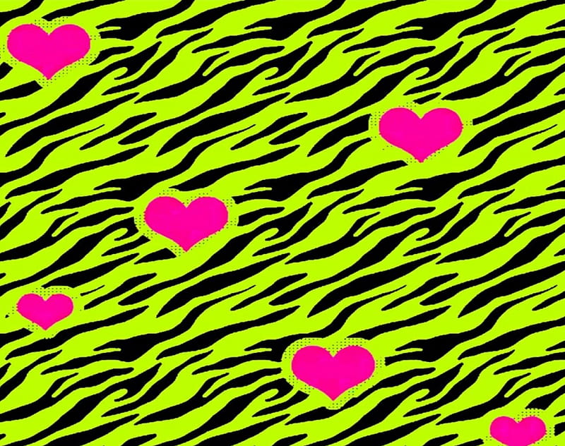 pink in yellow hearts, music, labrano, yellow, corazones, gizzzi, techno, heart, neon, pink, zebra, HD wallpaper