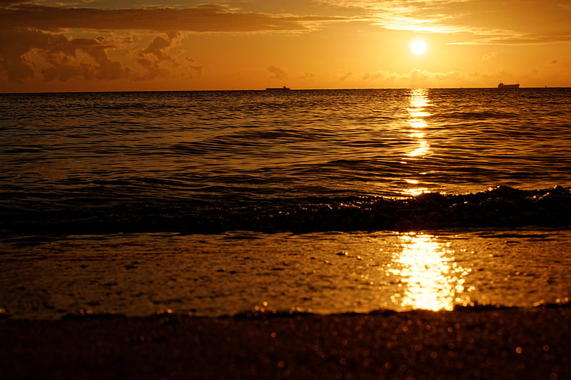 sunset, sun, glare, horizon, coast, HD wallpaper