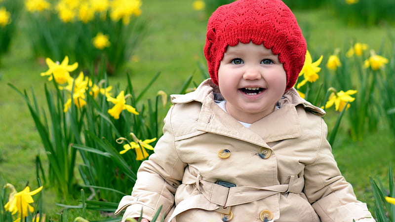 Smiley Cute Little Girl Is Wearing Brown Dress And Woolen Knitted Cap On Head Cute, HD wallpaper