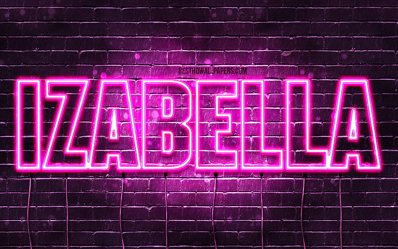 Izabella with names, female names, Izabella name, purple neon lights, horizontal text, with Izabella name, HD wallpaper
