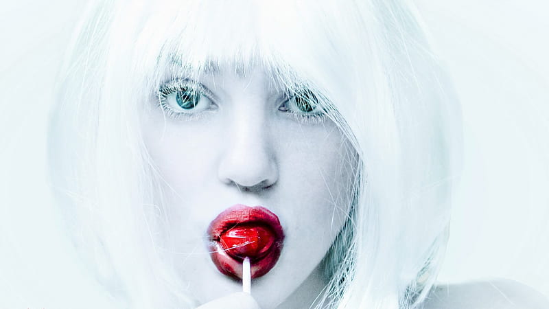 Red & White, red lip, look, caramel, winter, Chupa Chups, ice, beauty, face, white, HD wallpaper