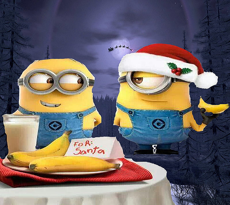 christmas minions, bananas, christmas, minions, minnions, santa, HD wallpaper