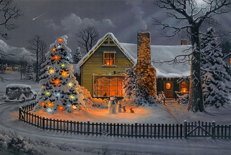 Cảm nhận không khí noel ngập tràn từ quê nhà với bức hình tuyệt đẹp của một ngôi nhà Giáng Sinh. Bức ảnh hình nền được thiết kế tinh tế với chi tiết là hàng rào, mặt trời lặn và đám mây. Chỉ cần nhìn bức ảnh, bạn cũng sẽ cảm thấy dịu êm với mùa lễ hội.