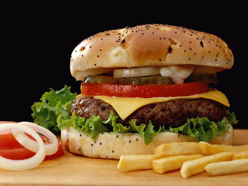 Mc.Hamburger, food, chicken, fries, hamburger, salad, HD wallpaper