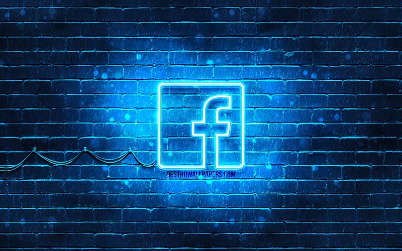 Facebook blue logo blue brickwall, Facebook logo, social networks, Facebook neon logo, Facebook, HD wallpaper