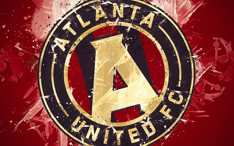 Atlanta United FC paint art, American soccer team, creative, logo, MLS, emblem, red background, grunge style, Atlanta, Georgia, USA, football, Major League Soccer, HD wallpaper