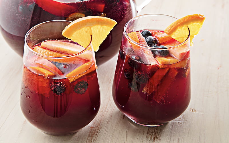 Sangria, Spanish national drink, glasses with sangria, Red wine, HD wallpaper