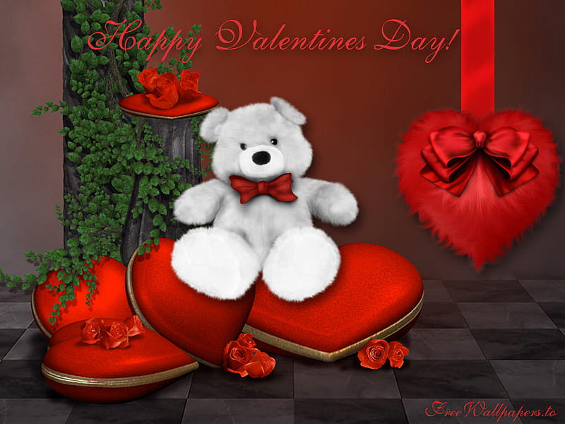 Valentines bear, valentines, red, teddy, heart, bear, sweet, HD