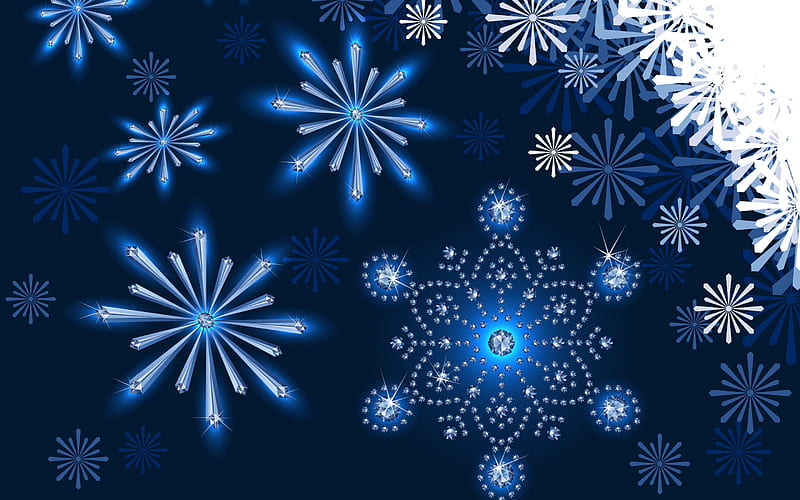 Snowflakes on a blue background, winter dark blue background, Christmas, winter, glass snowflakes, winter texture, HD wallpaper