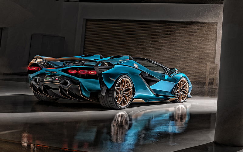 Lamborghini Sian Roadster, 2021, rear view, exterior, blue roadster, new blue Sian, supercar, italian sports cars, Lamborghini, HD wallpaper