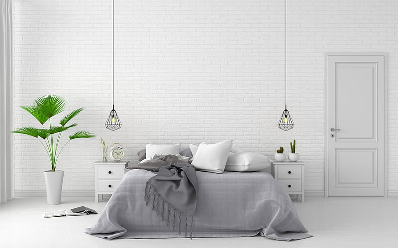 Stylish light bedroom, modern interior design, white brick wall in the  bedroom, HD wallpaper | Peakpx