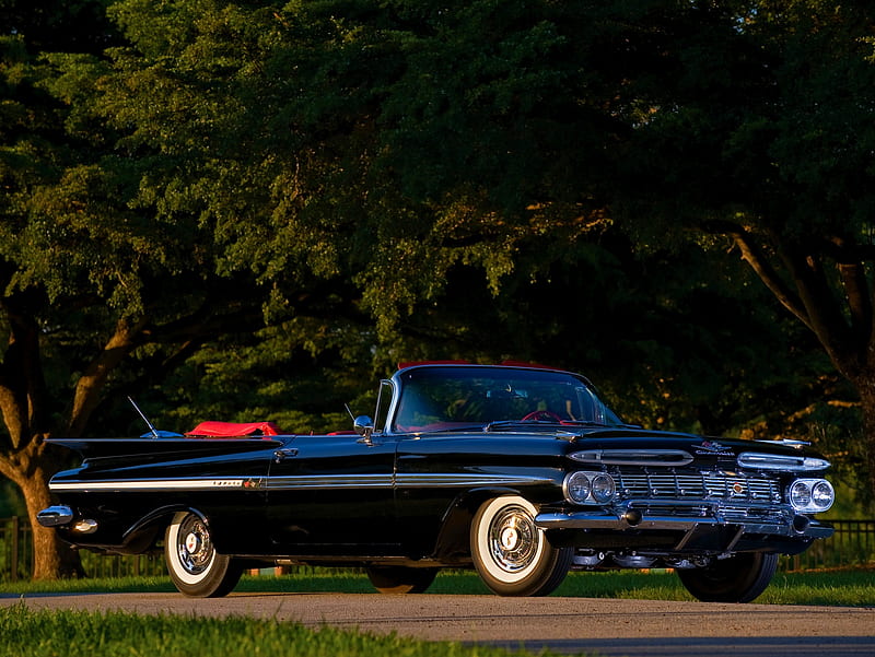 1959 Chevy Impala, chevy, black, 1959, impala, 59, antique, chevrolet, car, convertible, classic, vintage, HD wallpaper