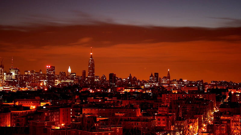 Red City Night Lights, Cityscapes, Red, Evening, Lights, Nature, HD wallpaper