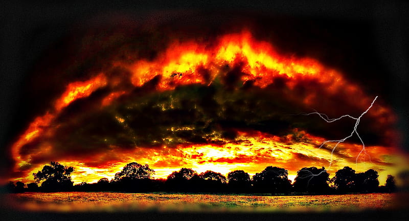 The Sky on Fire, beauty, fire, nature, lightening, HD wallpaper