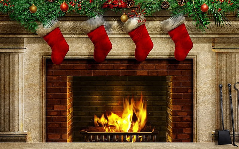 Christmas fireplace, fireplace, santa-claus, christmas, decoration, HD wallpaper